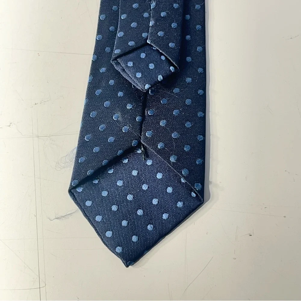 Boys clip on Tie, Light Blue Dots on Dark Blue